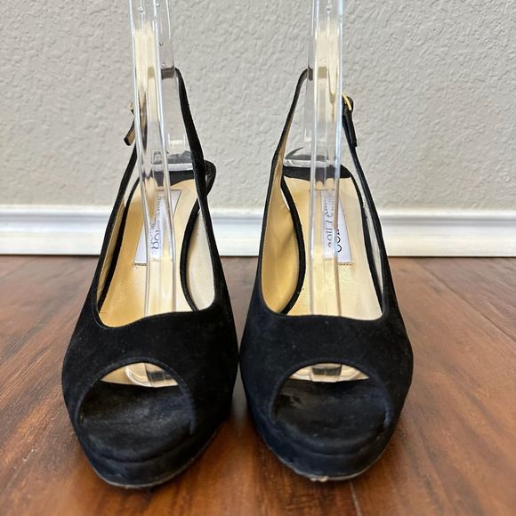 JIMMY CHOO LONDON Black Suede Nova Slingback Sandals Peep Toe - Picture 4 of 11